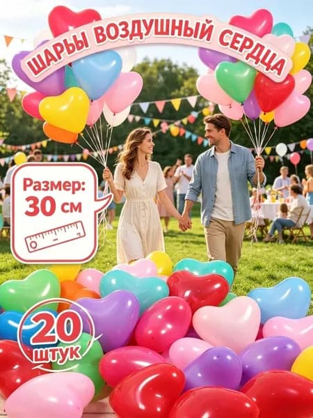 Набор Воздушные сердце шары 30 см, 20 шт.