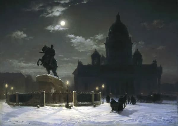 Постер ""Вид памятника Петру I на Сенатской площади в Санкт-Петербурге" Василий Суриков , 1870 г.Репродукция, Формат А4", 29.7х21 см