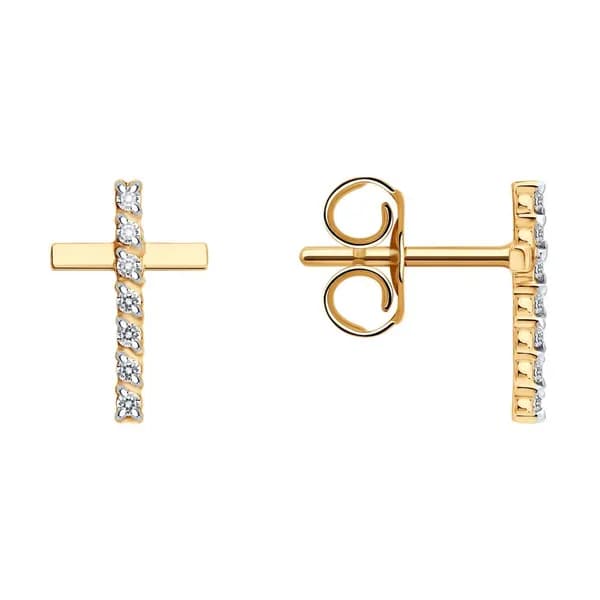 Золотые серьги-кресты DIAMANT-ONLINE с фианитом 585 пробы