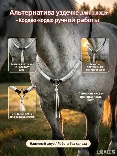 Нагривник кордео, уздечка для лошадей без железа-веревочный ошейник с кистью ручной работы, амуниция для конного спорта и фотосессий