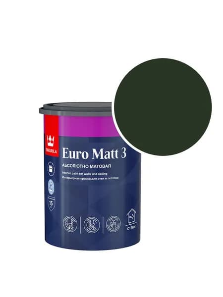 Краска интерьерная Tikkurila/Tikkivala Euro Matt 3 RAL 6007 (Бутылочно-зелёный - Bottle green) 0,9 л