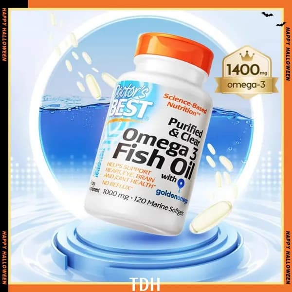 Doctor's Best очищенный и прозрачный рыбий жир с омега-3, с добавлением Goldenomega, 1000 мг, 120 рыбно-желатиновых капсул