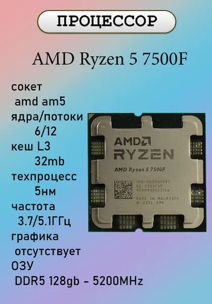 AMD Процессор Ryzen 5 7500F OEM (без кулера)