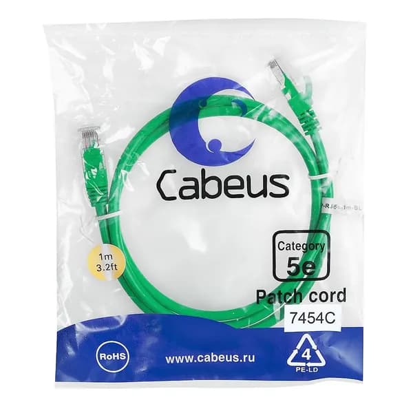 Cabeus Патч - корды сетевые, телефонные PC - UTP - RJ45 - Cat.5e - 1m - GN Патч - корд U UTP, категория 5е, 2xRJ45 8p8c, неэкранированный, зеленый, PVC, 1м