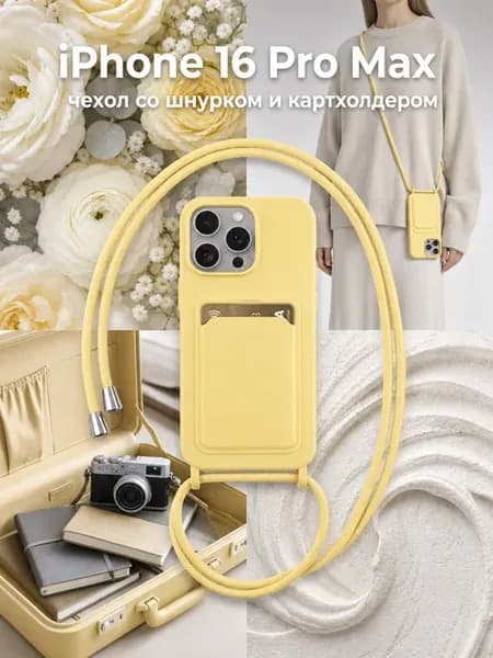 Чехол на iPhone 16 Pro Max с ремешком и картхолдером