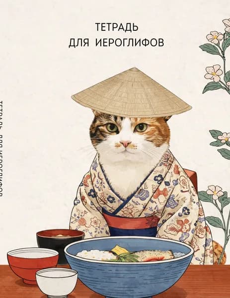 Книга Тетрадь для иероглифов, сетка 9х9 мм. (Кот в кимоно)