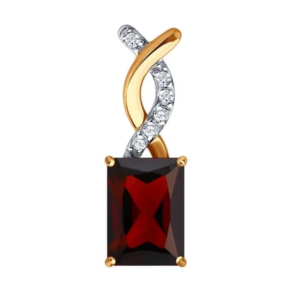 Золотая подвеска DIAMANT-ONLINE с фианитом и гранатом 585 пробы