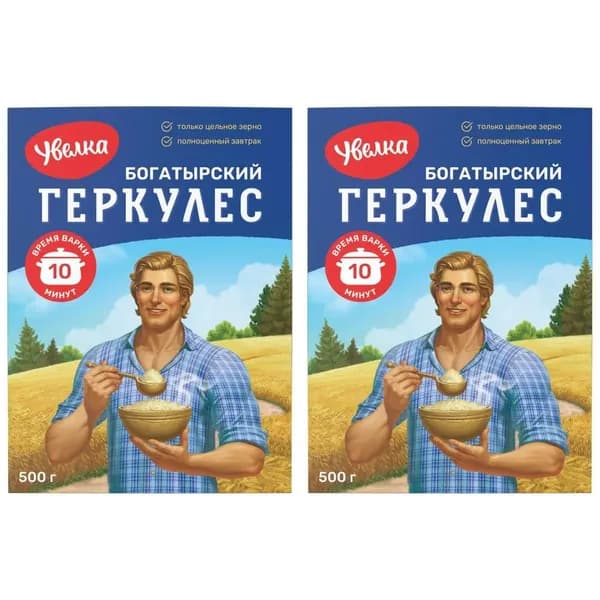 Увелка Хлопья овсяные Геркулес, Богатырский, 500 г, 2 шт