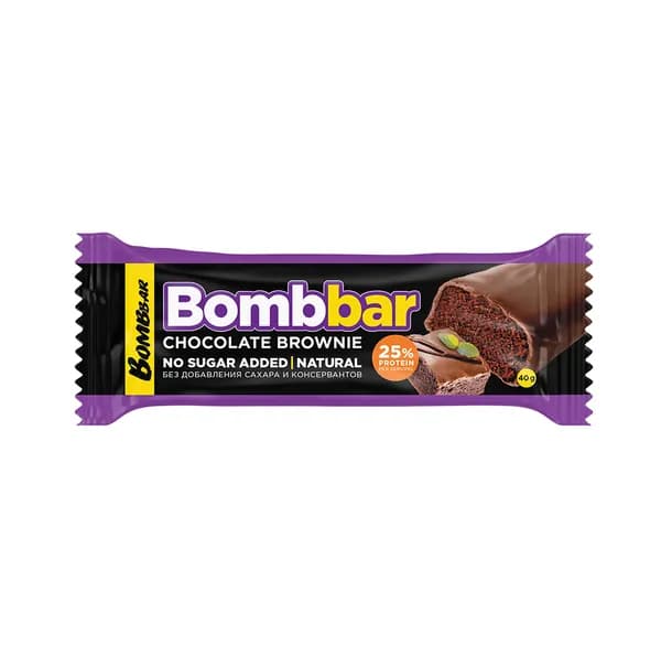 Батончик протеиновый глазированный Шоколадный брауни , Bombbar, 40 г, Россия