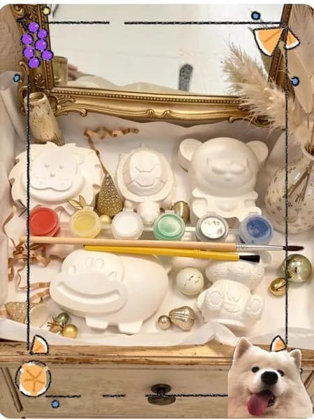 Детский набор для творчества: гипсовые фигурки + акварельные краски + кисти, своими руками