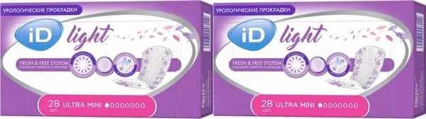 Урологические прокладки iD Light Ultra Mini, комплект: 2 упаковки по 28 шт