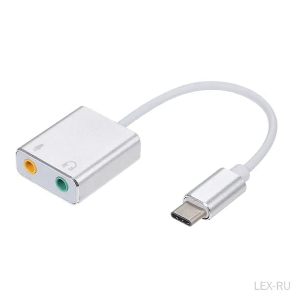 USB C звуковая карта 7.1 каналов адаптер для наушников 3.5мм микрофона Macbook Pro (серебристый)