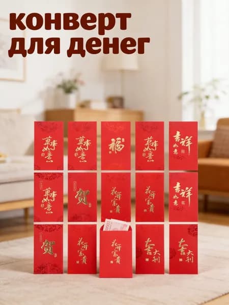 Креативные красные бумажные конверты для денег с новогодними узорами, 6 штук для веселья и вечеринок