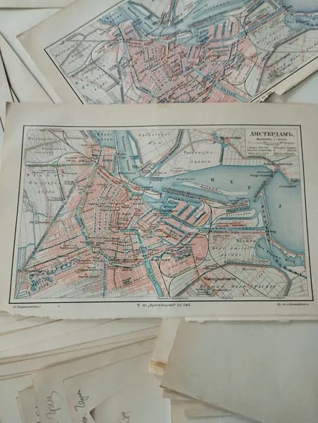 Географическая карта антикварная. Амстердам. 1905 год