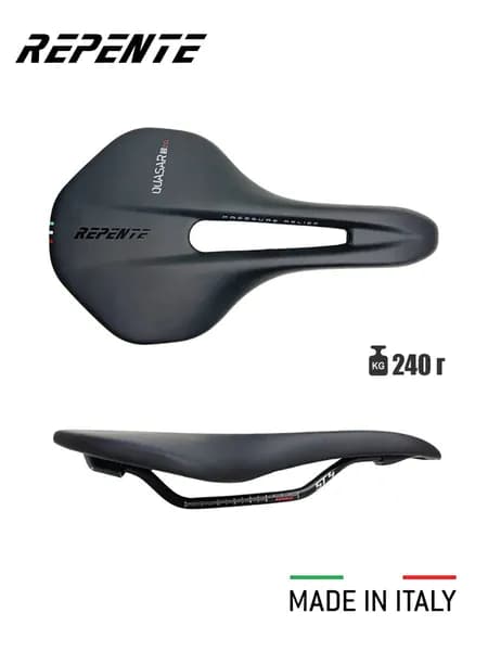 Велосипедное седло selle Repente Quasar S 2.0 ST4 Black (Italia), 260х142 мм, вес 240 г. - легкое спортивное карбоновое, для дорожного и горного велосипеда, для мужчин и для женщин, цвет черный