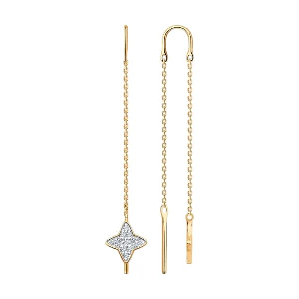 Золотые серьги DIAMANT-ONLINE с фианитом 585 пробы