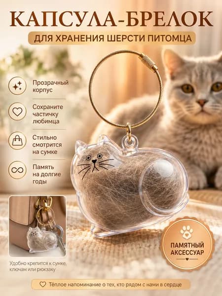 Брелок-капсула в форме кота для хранения шерсти питомца, памятный футляр для шерсти кошки или собаки