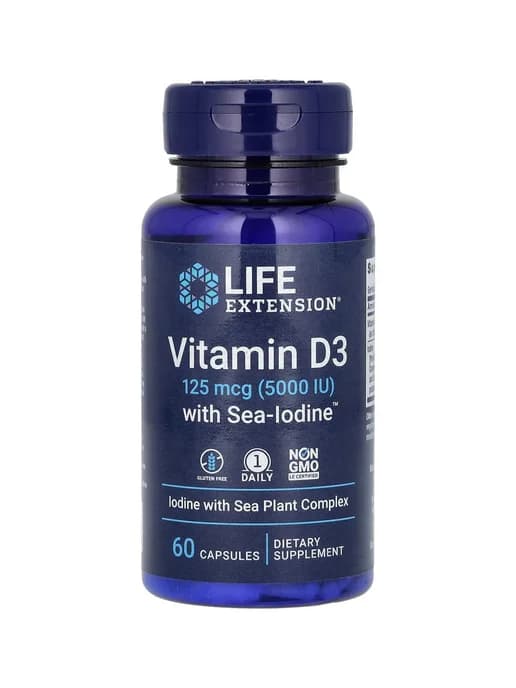 Витамин D3 с Sea-Iodine, 125 мкг (5000 МЕ), 60 капсул