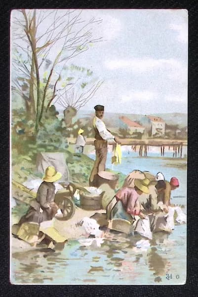 Речная стирка, открытка