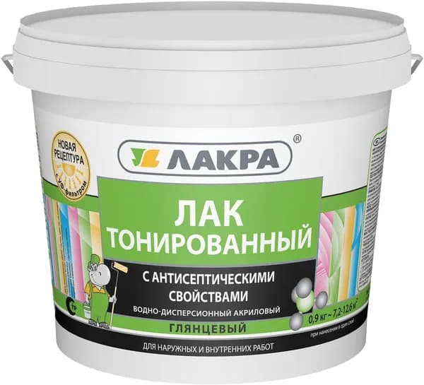 Лакра Лак строительный, Акриловая, Глянцевое покрытие, 0.9 л, 0.922 кг, прозрачный