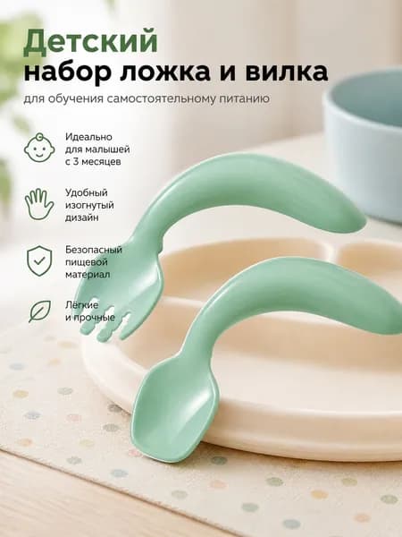 Детский набор столовых приборов для малышей, ложка и вилка для самостоятельного питания, безопасный пищевой пластик, удобная ручка