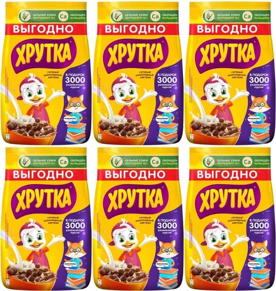Сухой завтрак Хрутка шоколадный обогащенный кальцием, комплект: 6 упаковок по 650 г