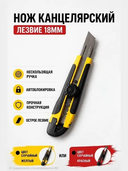 Нож канцелярский острый с лезвием 18 мм