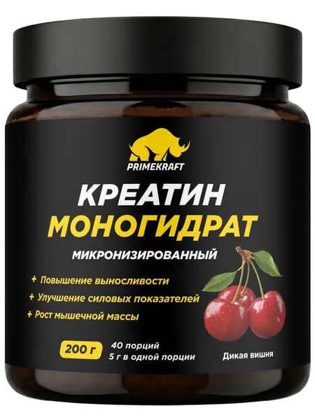 Креатин моногидрат PRIMEKRAFT Creatine Monohydrate 4500 mg 200 г, Дикая вишня, Сила, выносливость и рост мышц