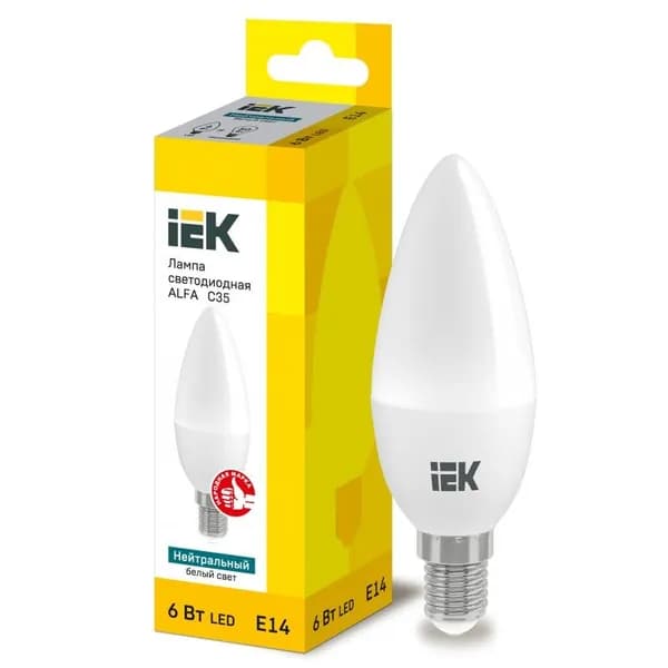 Лампа IEK led Е14 6вт 3000к свеча теплый