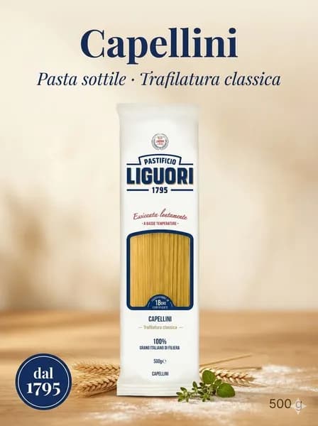 Паста Liguori Capellini капеллини итальянская премиум паста из твёрдых сортов пшеницы тонкая длинная вермишель для лёгких соусов, 500 г