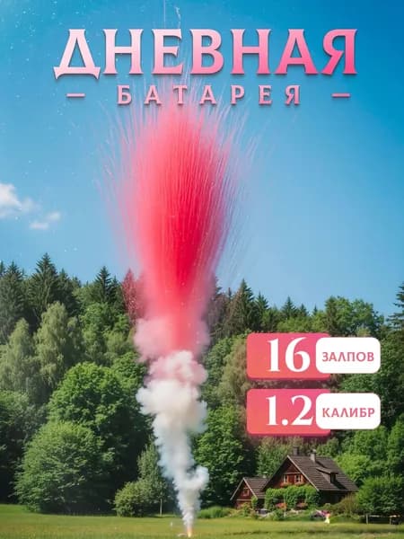 Дневной прямой розовый салют гендер пати 16 зарядов 1.2 калибр