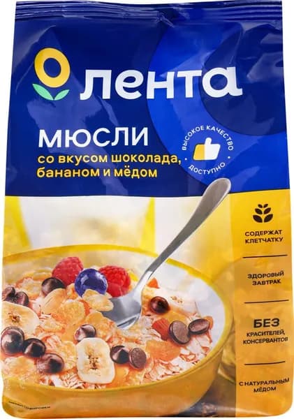 Мюсли ЛЕНТА Со вкусом шоколада, бананом и медом (Россия) 400г