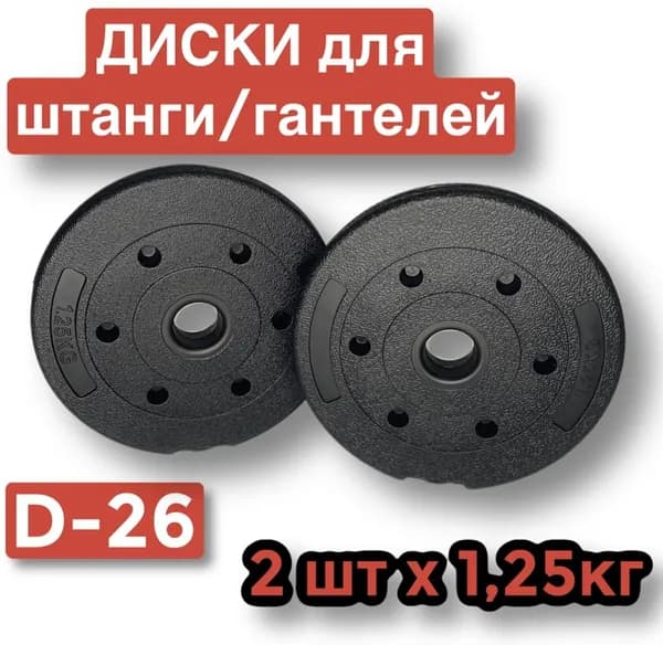 Диски пластиковые для штанги,гантелей,2шт по 1,25 кг,диаметр 26 мм,блин для грифа.