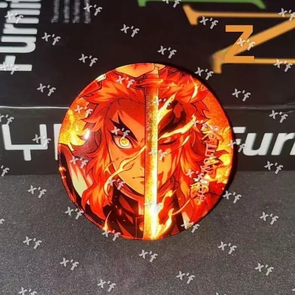 Значок коллекционный Demon Slayer: Kimetsu no Yaiba, 58 мм, двойной перламутр и светоотражение, Рэнгоку Кёдзюро