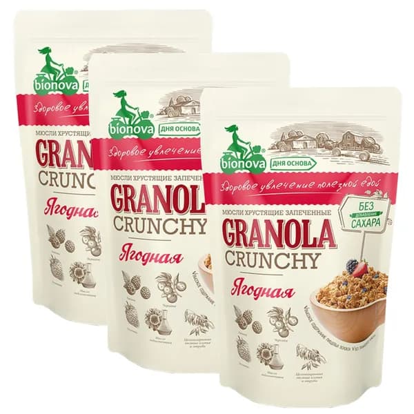 BIONOVA Мюсли Crunchy Ягодные 400 гр - 3 упаковки