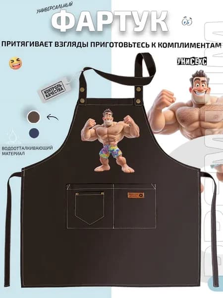 Фартук мускулистый мультяшный атлет в цветных шортах