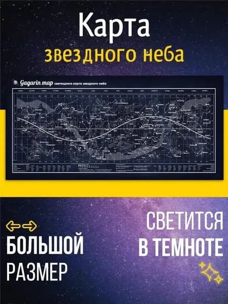 Карта звездного неба космоса настенная светящаяся для детей в подарок Gagarin Map
