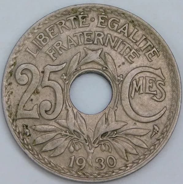Франция 25 сантимов 1930 КМ867а XF арт. 57323
