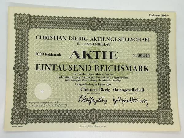Акция Германия. Фабрика, 1000 рейхсмарок 1936 год. №46