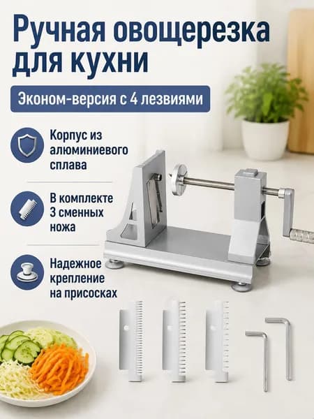 Ручная терка для овощей из алюминия с 4 лезвиями: для моркови, картофеля и других овощей, серебристая