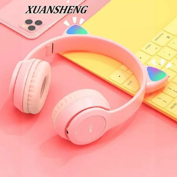 Беспроводные Bluetooth-наушники с кошачьими ушами и подсветкой, стереозвук, 8 часов воспроизведения