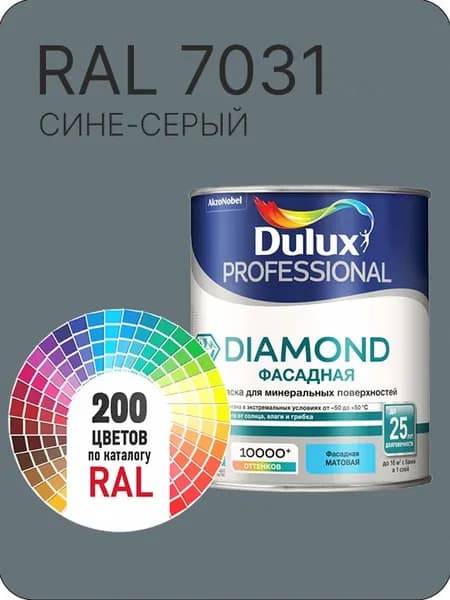 Краска для минеральных и деревянных фасадов Dulux Diamond цвет сине-серый Ral 7031 0.8 л.