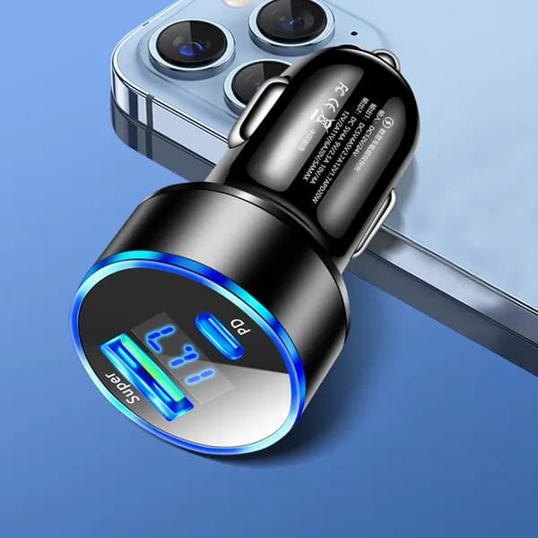 Устройство для автомобильного прикуривателя с LED-дисплеем, 20 Вт, 2 USB-порта, поддержка PD и QC 3.0