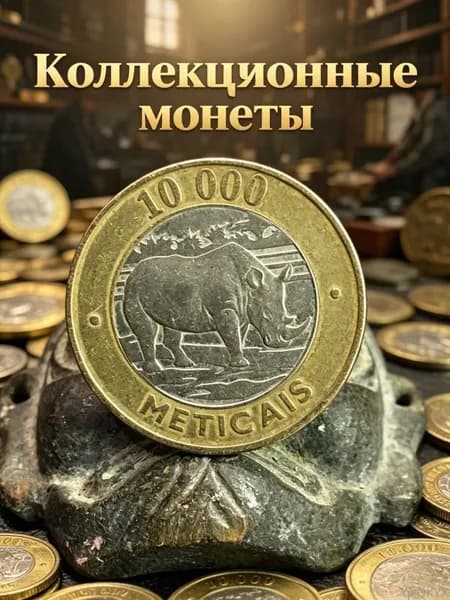 Монета Мозамбик 10000 метикалов, двухцветная, с изображением черного носорога Карла, коллекционная, 1 шт