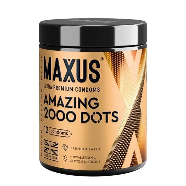 Точечные презервативы MAXUS 2000 Amazing Dots с железным кейсом - 12 шт, Maxus