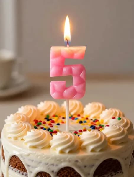 Свеча цифра 5, розовый лед, высота свечи 5см, для торта, День рождения