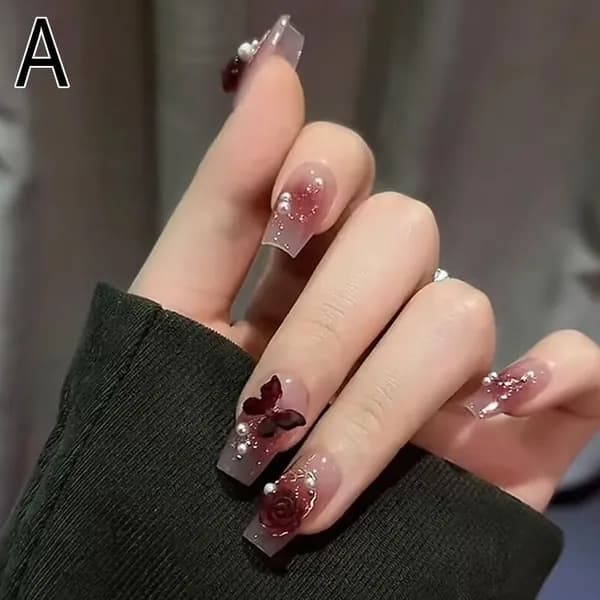 Накладные ногти ,Накладные ногти с дизайном,Носимые патчи маникюра средней длины