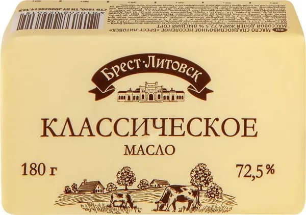Масло сливочное БРЕСТ-ЛИТОВСК несоленое 72,5%, без змж, 180г2шт