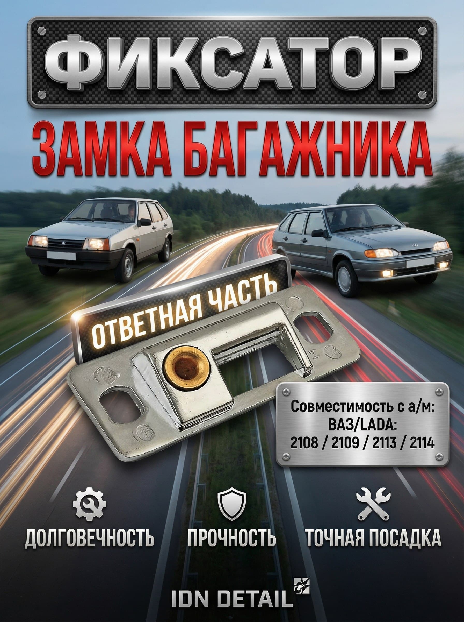 Ответная часть (фиксатор, планка) замка багажника совместимость с а/м " ВАЗ 2108, 2109, 2113, 2114" Планка замка крышки багажника