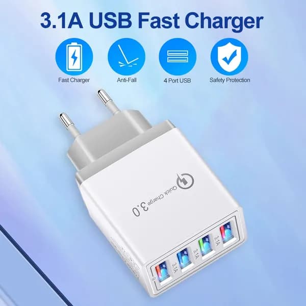 4-портовое USB-зарядное устройство с LED-подсветкой и евророзеткой, серый